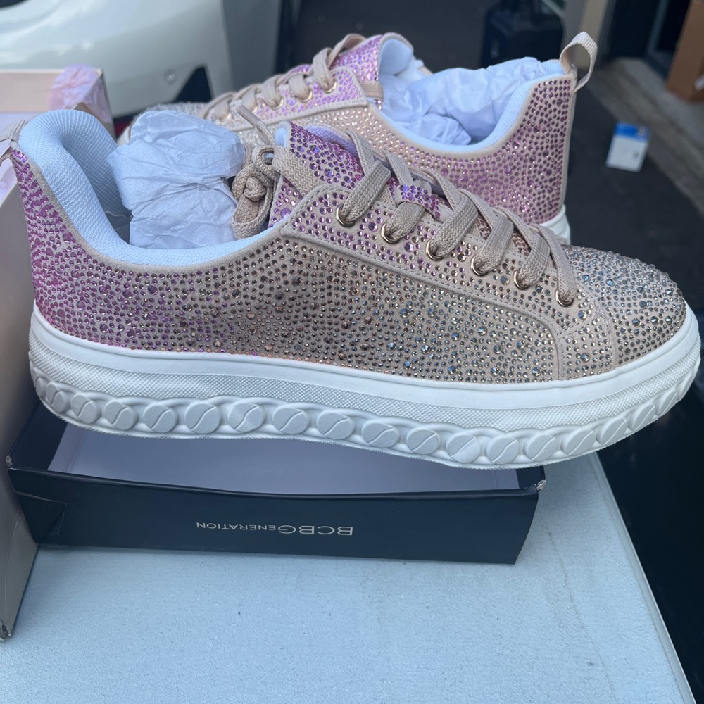 Bebe Pink Sneakers with Glitter/Rhinestones